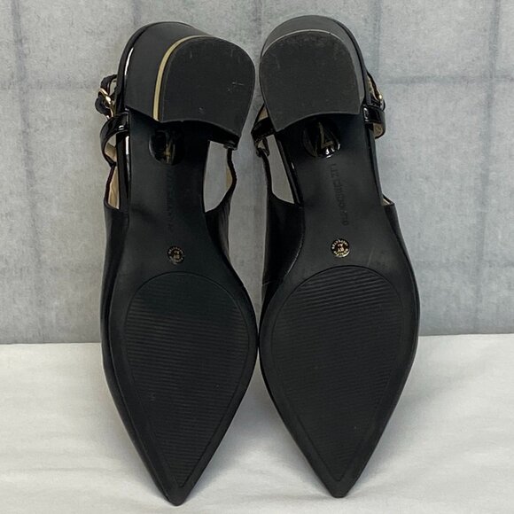 Liz Claiborne Pointed Closed Toe Chunky Low Heel Slingback Pumps LC Bay Black - Picture 13 of 13